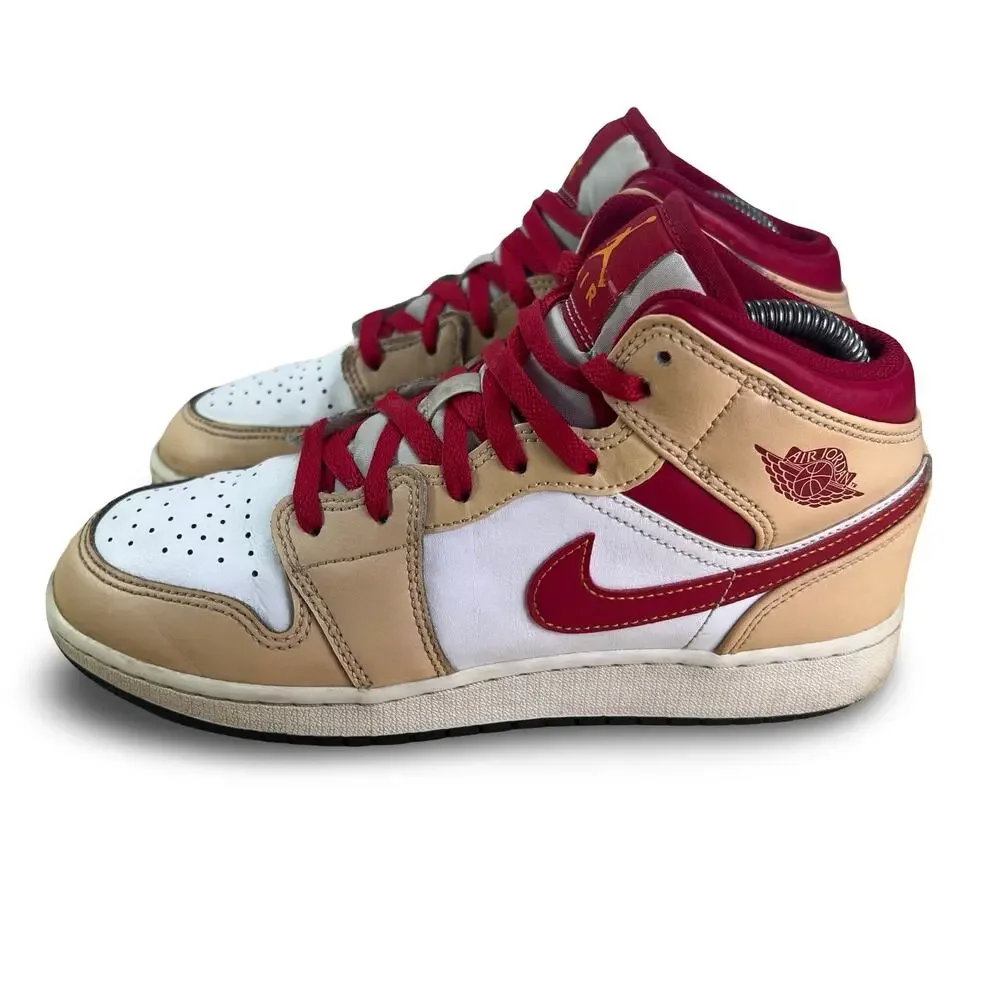 Nike Air Jordan 1 Mid Light Curry Cardinal Youth Size 6 Womens Size 7.5